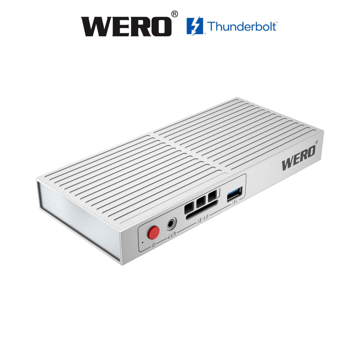 WERO Professional-Grade Thunderbolt 3 Docking Station—featuring an aluminum alloy body and a built-in M.2 NVMe SSD enclosure; supports 85W PD fast charging, 4K 144Hz HDMI output, and 2.5G Ethernet; compatible with MacBook and Windows laptops.