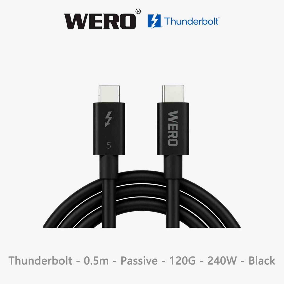 WERO Intel Certified Thunderbolt 5 Braided Passive Cable Aluminum Housing 120Gbps 240W EPR PD USB-C to Type-C Cord DP2.1 8K Video, 0.5M/0.8M/1M Black White for TB5 MacBook Pro, External SSD, Docking Station, Video Editing Workstation
