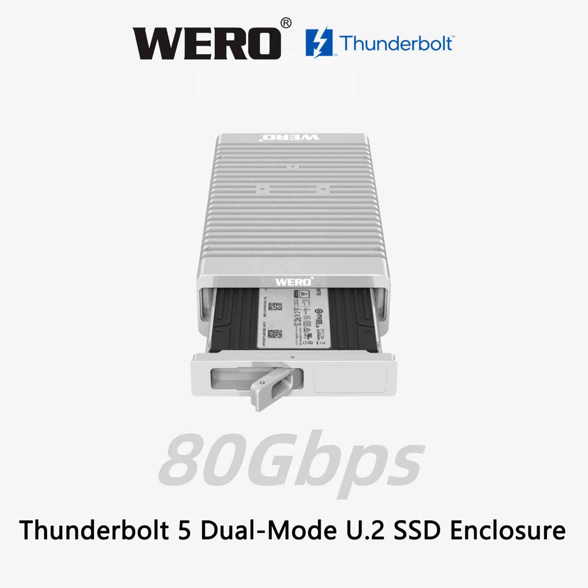 Aowell Thunderbolt 5 U.2 NVMe SSD Enclosure – 80Gbps, Single Bay, PCIe 4.0, Desktop Aluminum