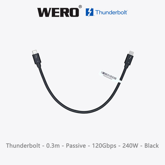 Câble passif tressé WERO Black Thunderbolt 5 certifié Intel 120 Gbit/s 240 W EPR PD USB-C DP2.1 Vidéo 8K, 0,5 M/0,7 M/0,8 M/1,0 M pour TB5 MacBook Pro, SSD externe, station d'accueil, poste de travail de montage vidéo